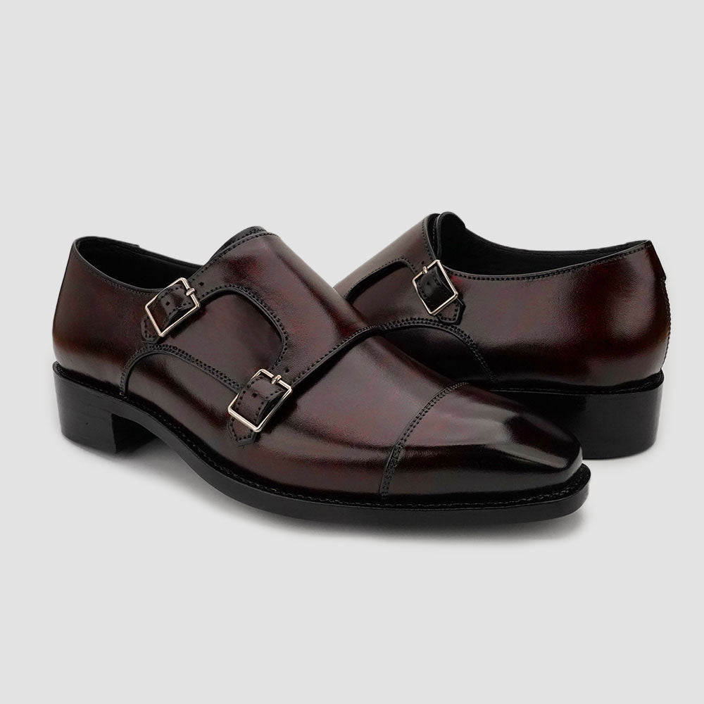 Leather monk strap shoes in cognac