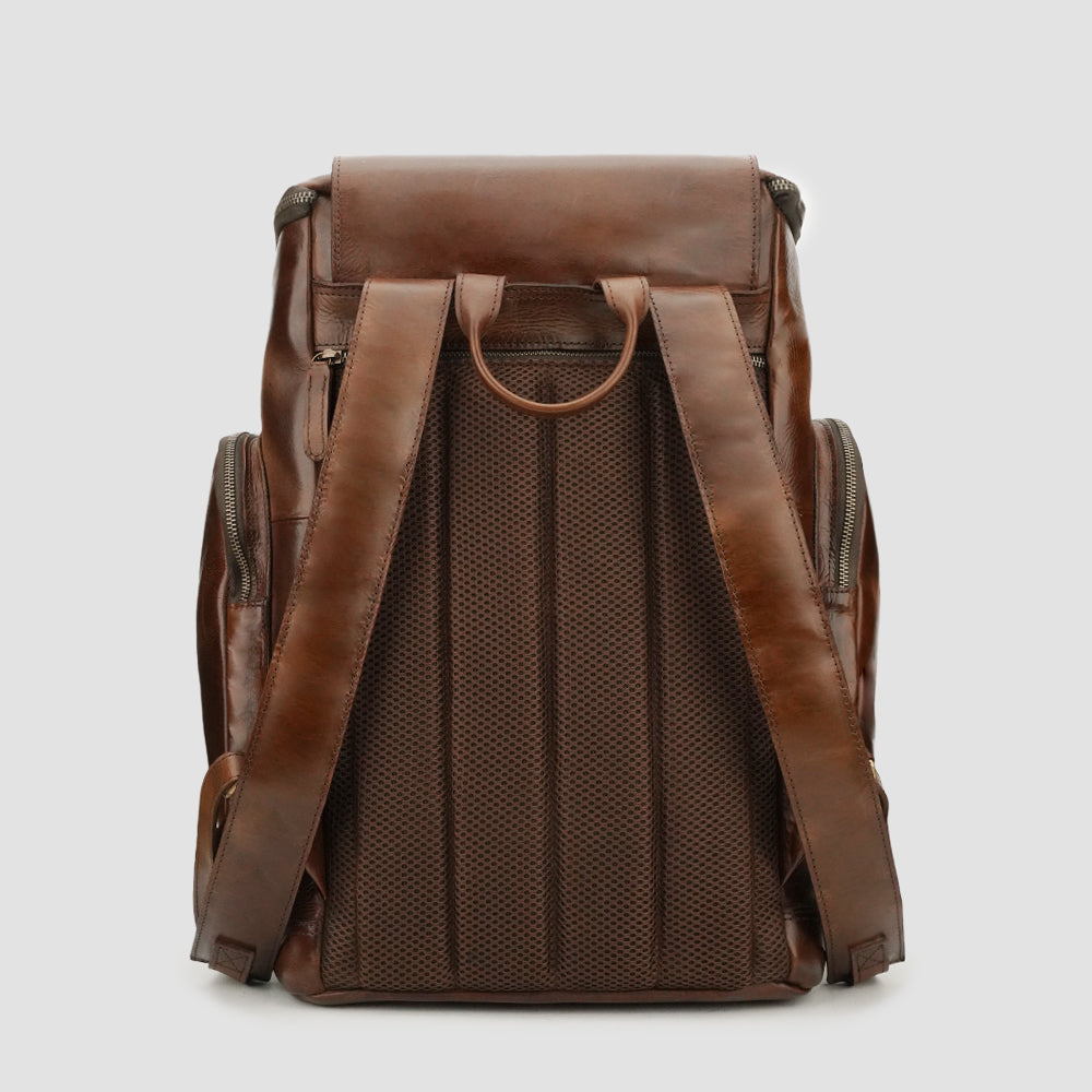 Handmade Mens leather backpack in brown 