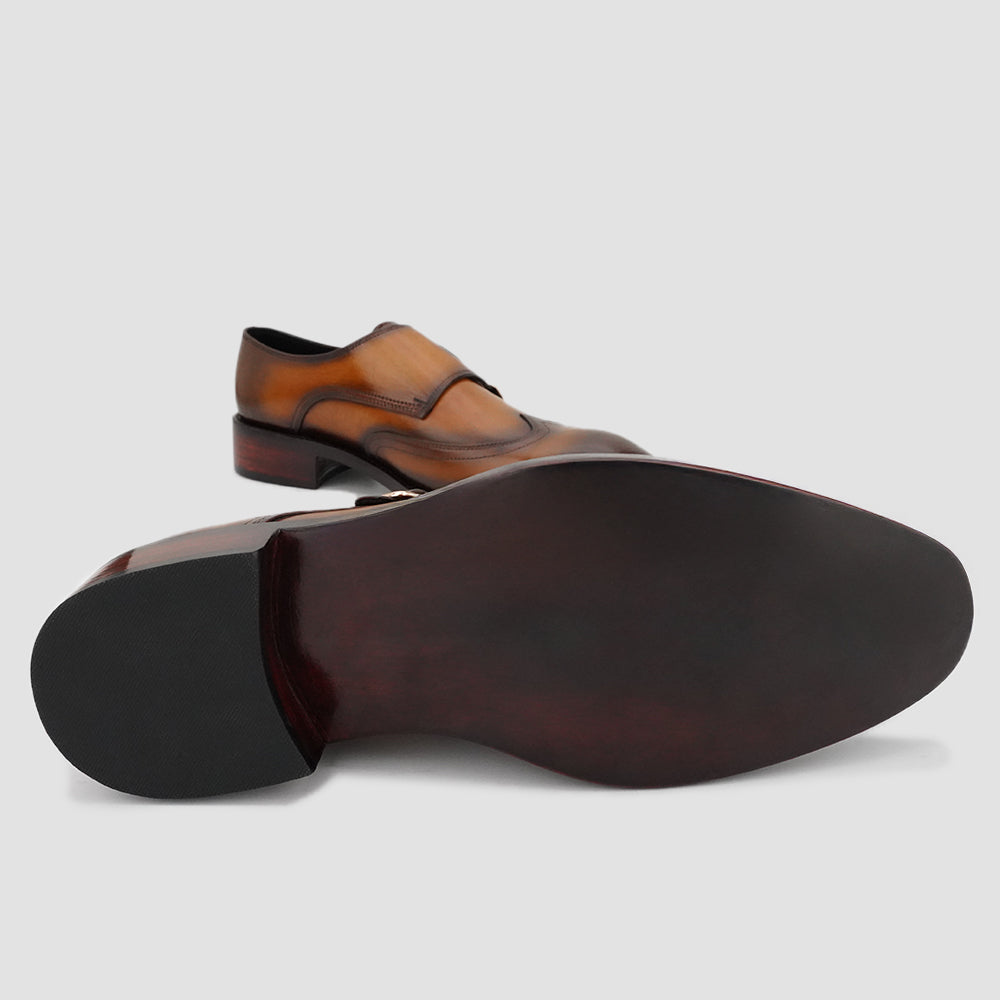Brown double monk strap shoes​