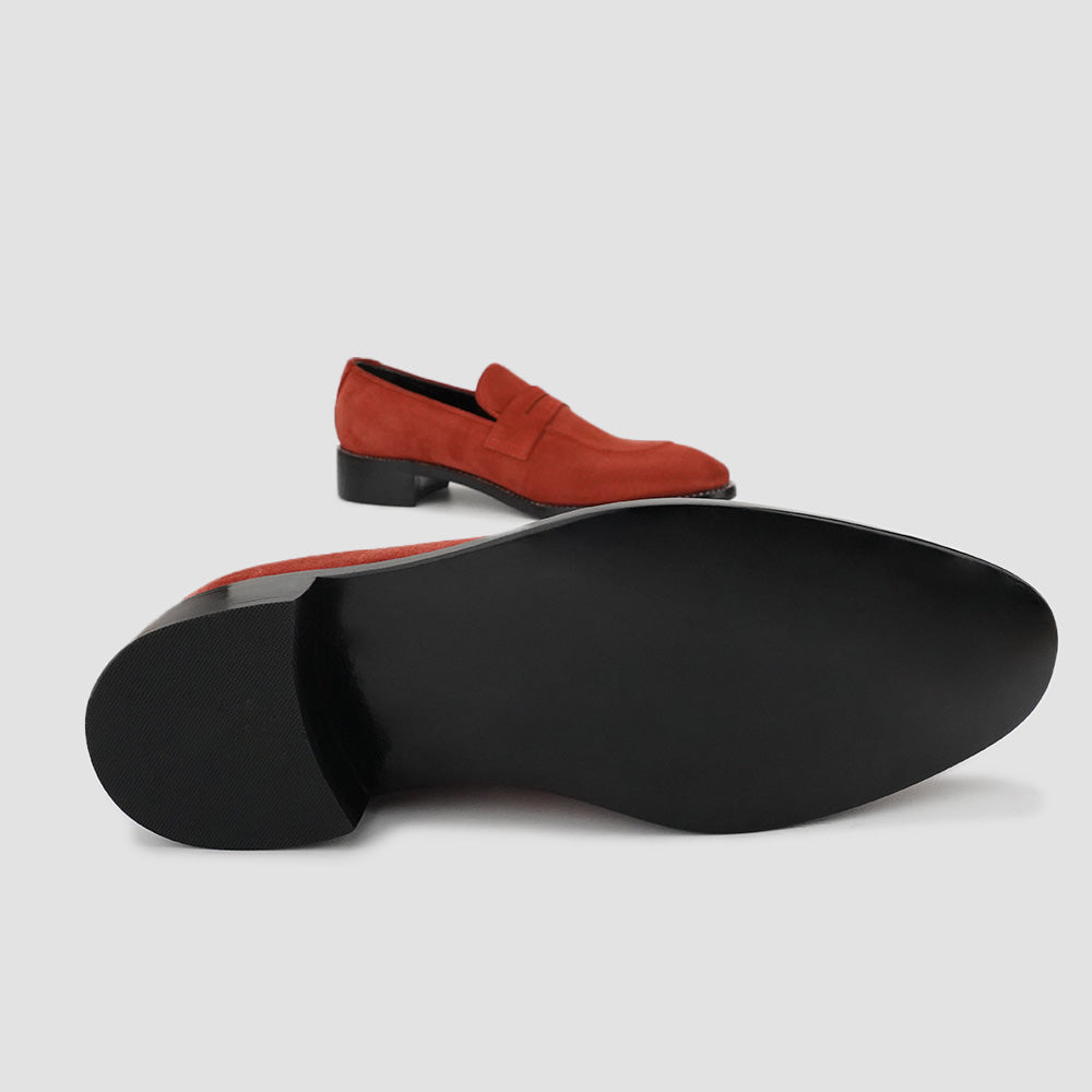 Men suede leather loafers in red