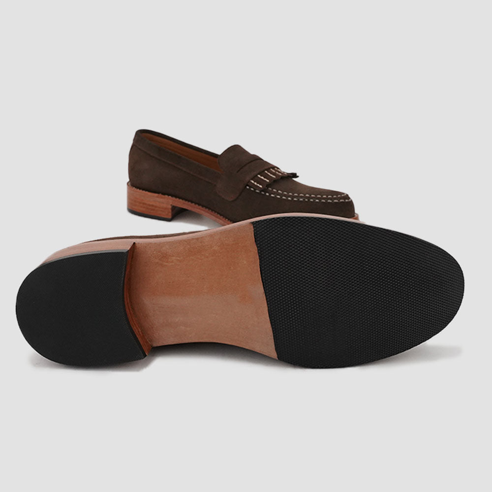 Suede shoes fringe loafers