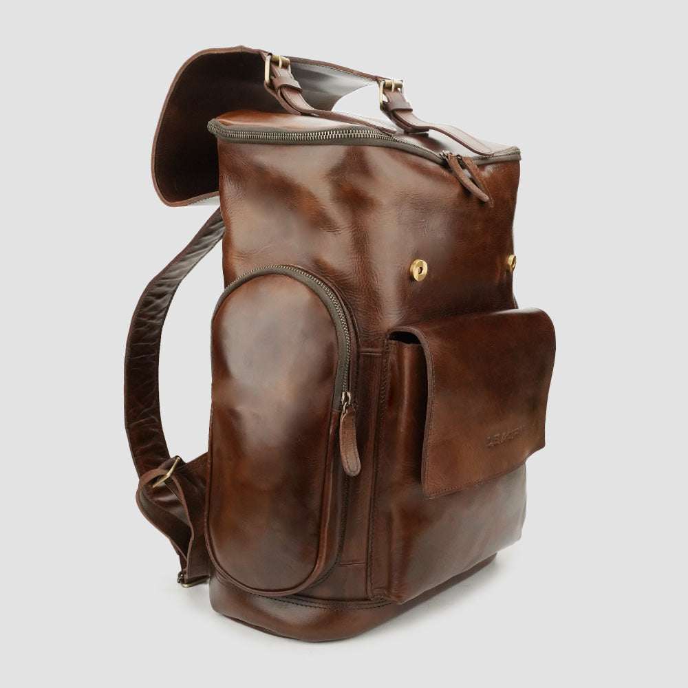Brown High-quality mens leather backpack