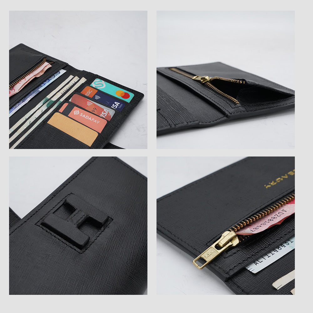 Black leather purse for men
