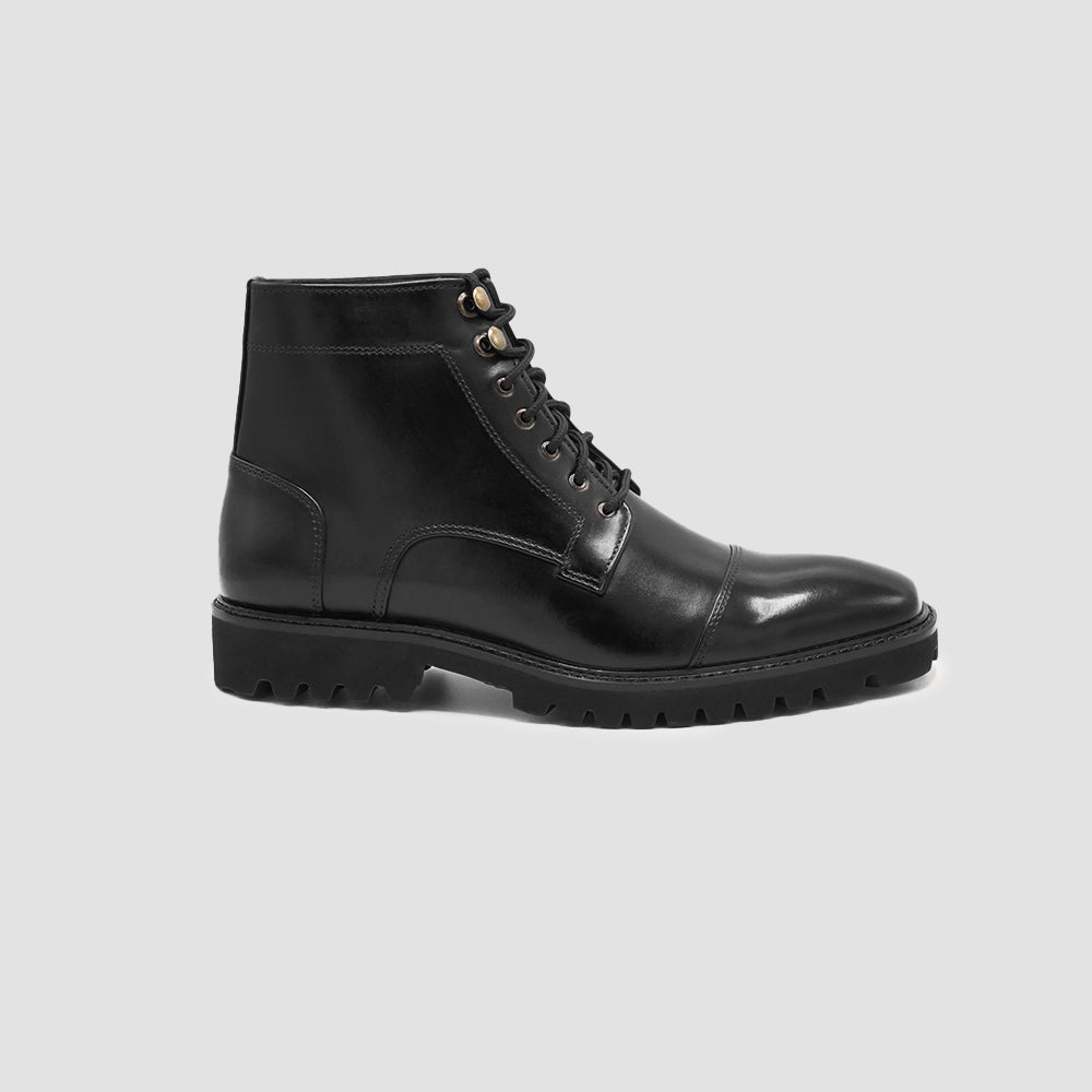 black leather boot side view image