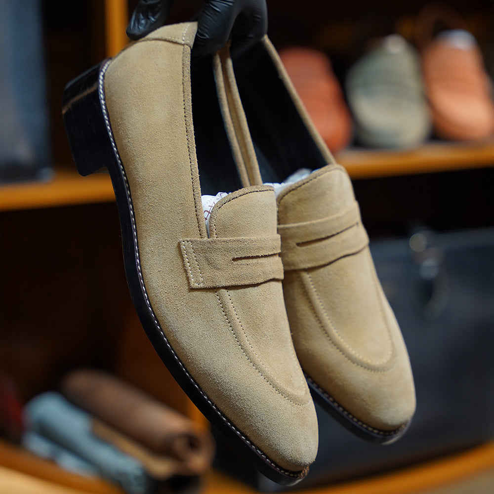 Penny loafers for men in camel