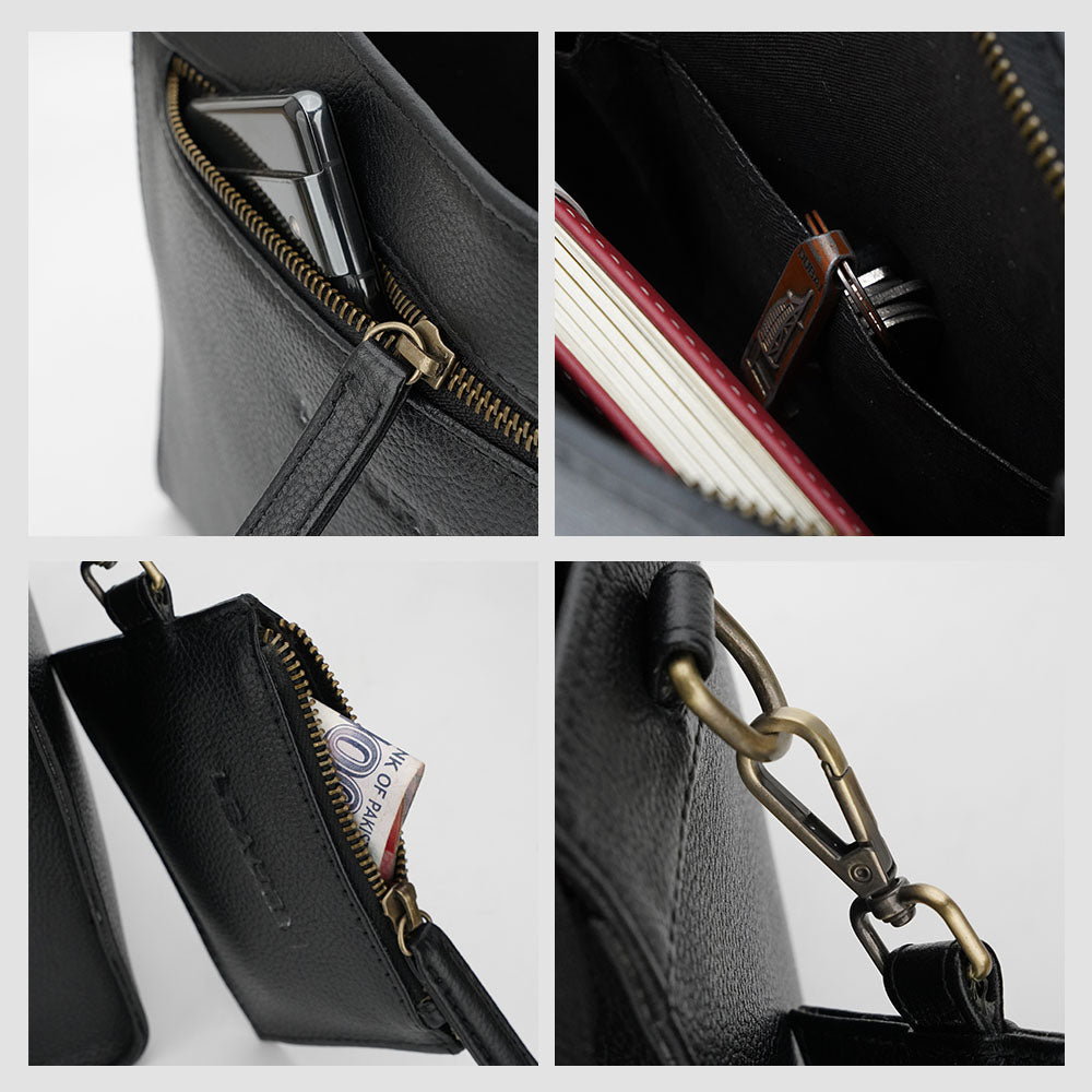Leather crossbody bag in Black